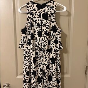 LOFT Black and Cream Floral Midi Dress